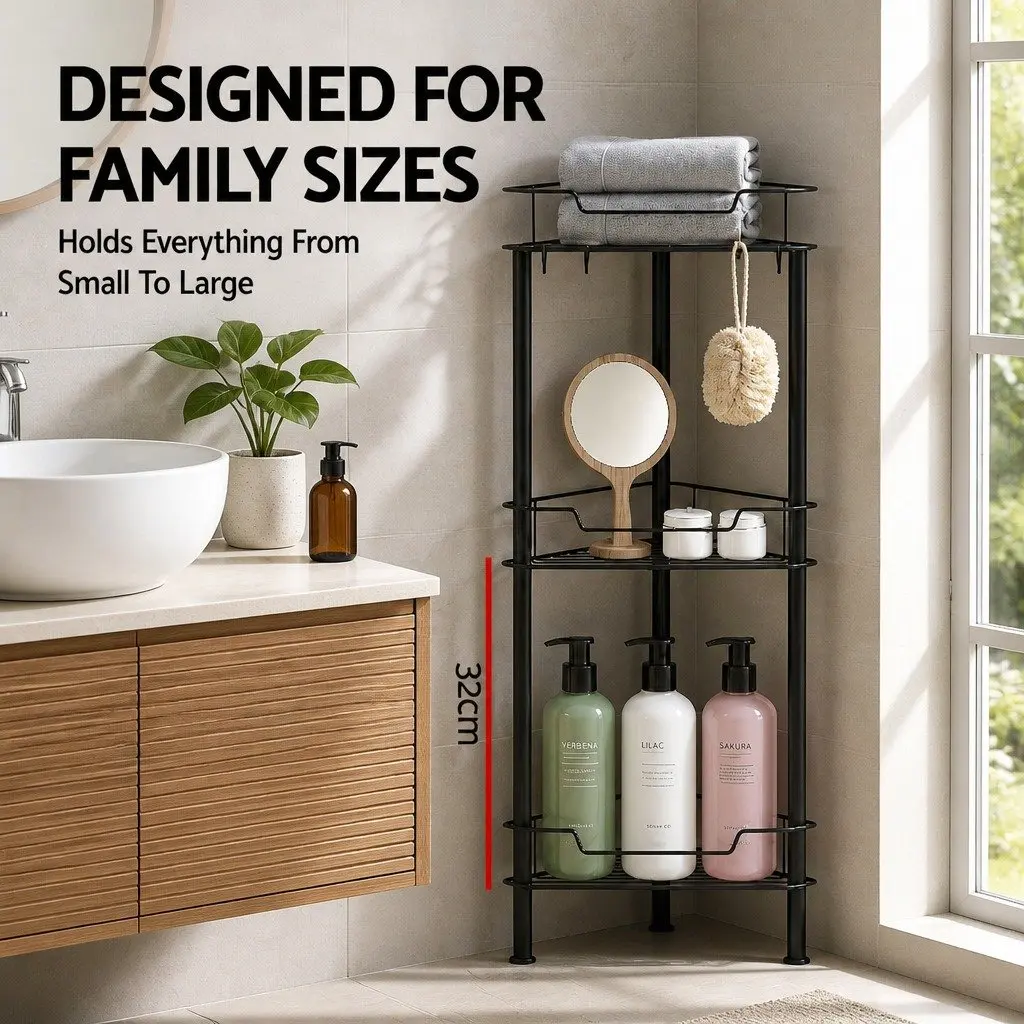 Floor Standing Shower Caddy Black 4 Tier Metal Storage Organiser