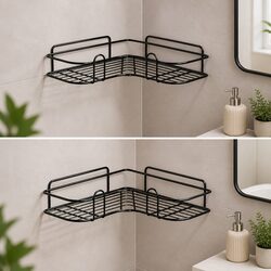 L-Shaped Black Corner Storage Rack for Bathroom 2 Pack