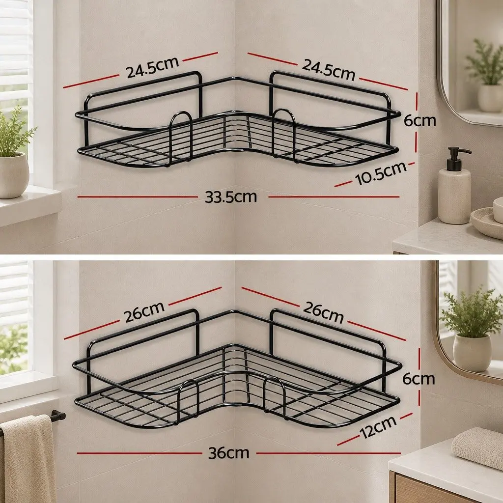 Corner Storage Rack L-Shaped Wall Mount Black Carbon Steel 2 Pack