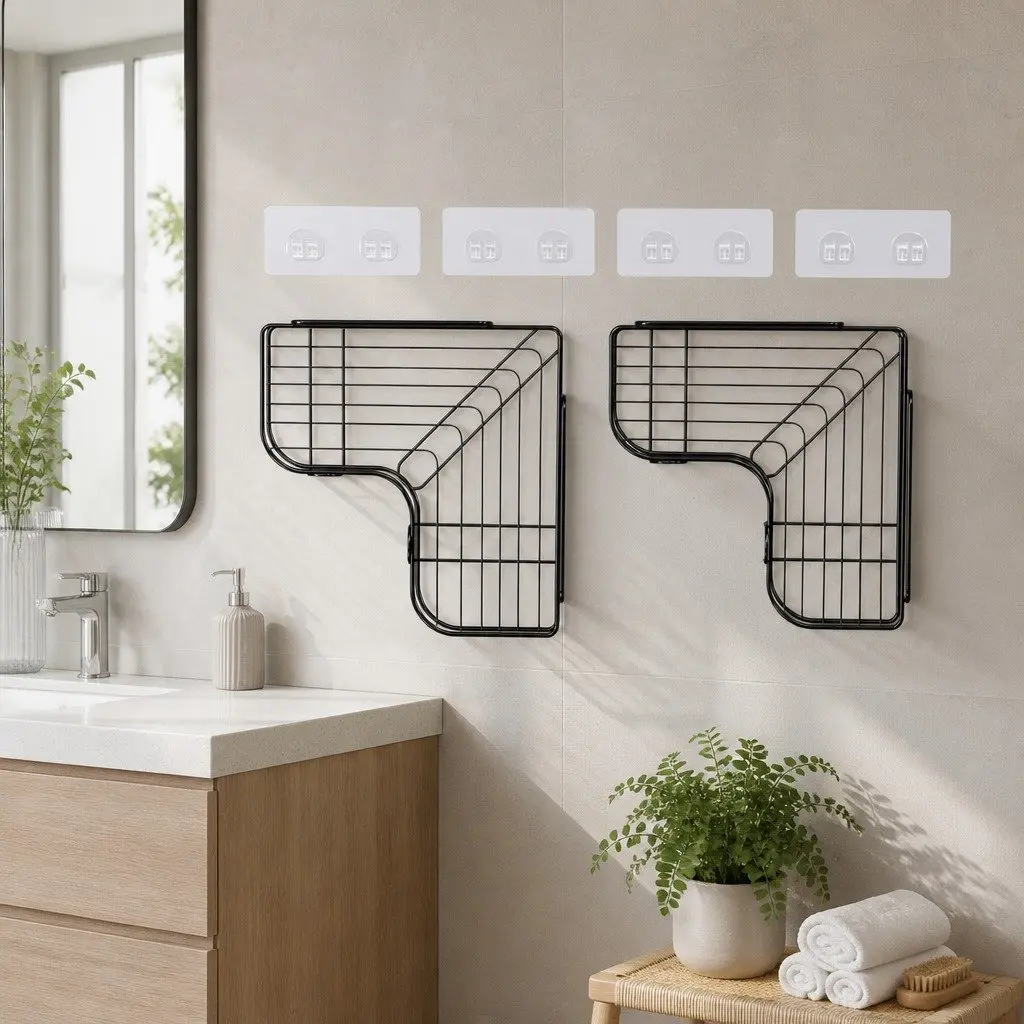 Corner Storage Rack L-Shaped Wall Mount Black Carbon Steel 2 Pack
