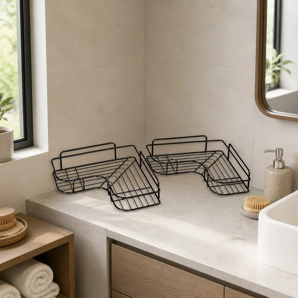 Corner Storage Rack L-Shaped Wall Mount Black Carbon Steel 2 Pack