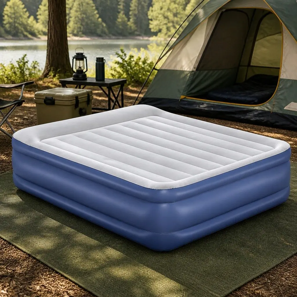 Queen Size Air Bed Inflatable Mattress Coil Beam Electric Pump Indoor Outdoor