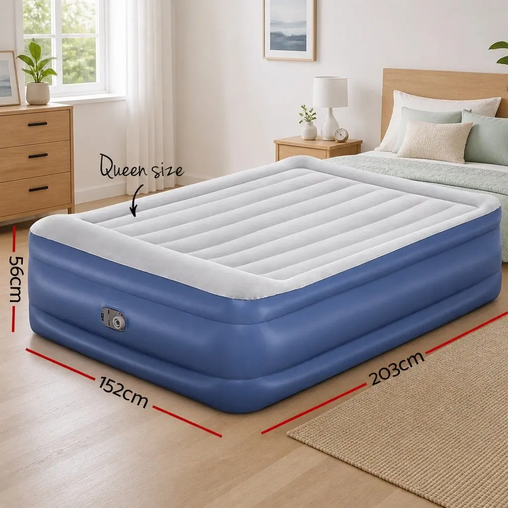 Queen Size Air Bed Inflatable Mattress Coil Beam Electric Pump Indoor Outdoor