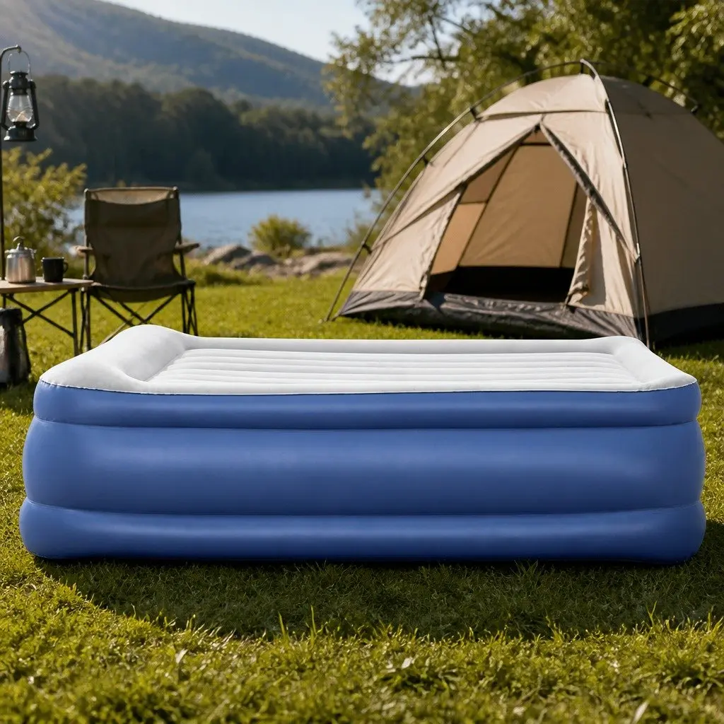 Queen Size Air Bed Inflatable Mattress Coil Beam Electric Pump Indoor Outdoor