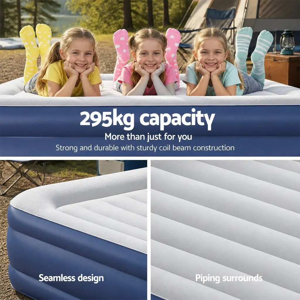 Queen Size Air Bed Inflatable Mattress Coil Beam Electric Pump Indoor Outdoor
