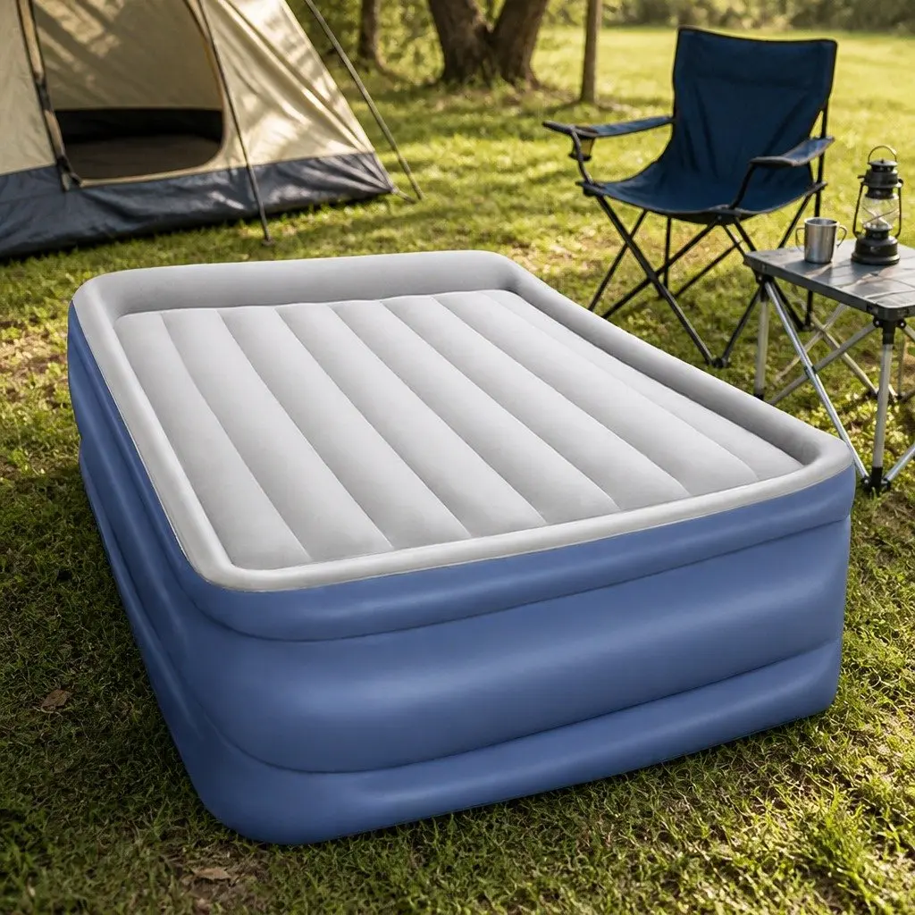 Queen Size Air Bed Inflatable Mattress Coil Beam Electric Pump Indoor Outdoor