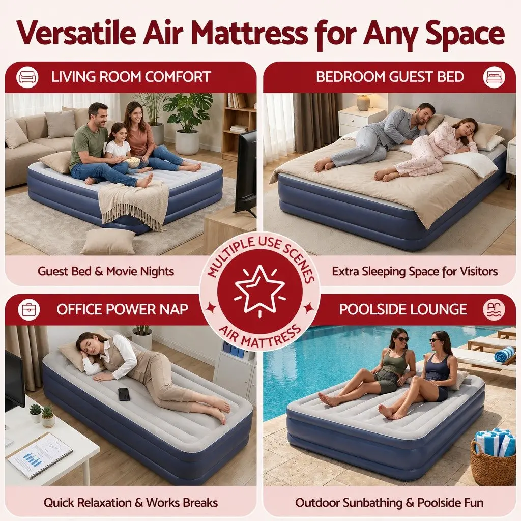 Queen Size Air Bed Inflatable Mattress Coil Beam Electric Pump Indoor Outdoor