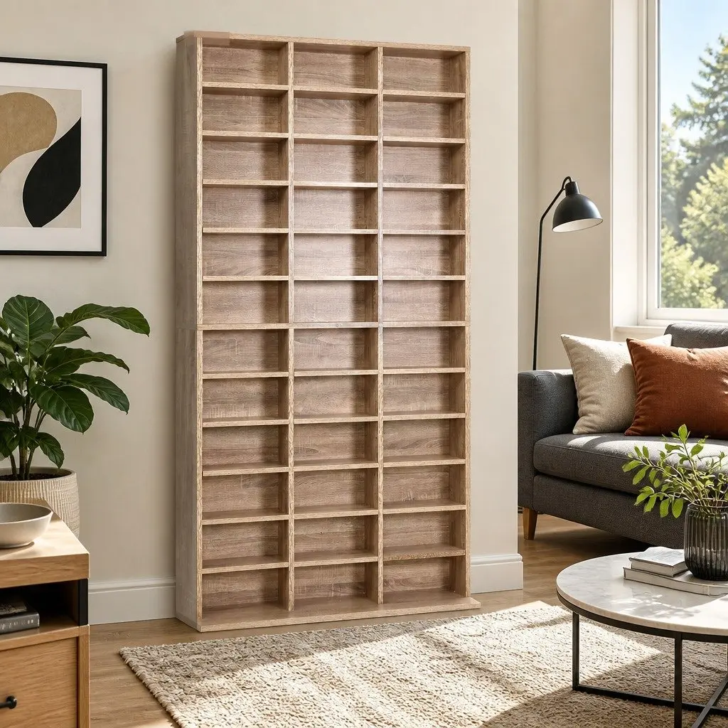 Oak Bookshelf Storage Rack with Adjustable Shelves