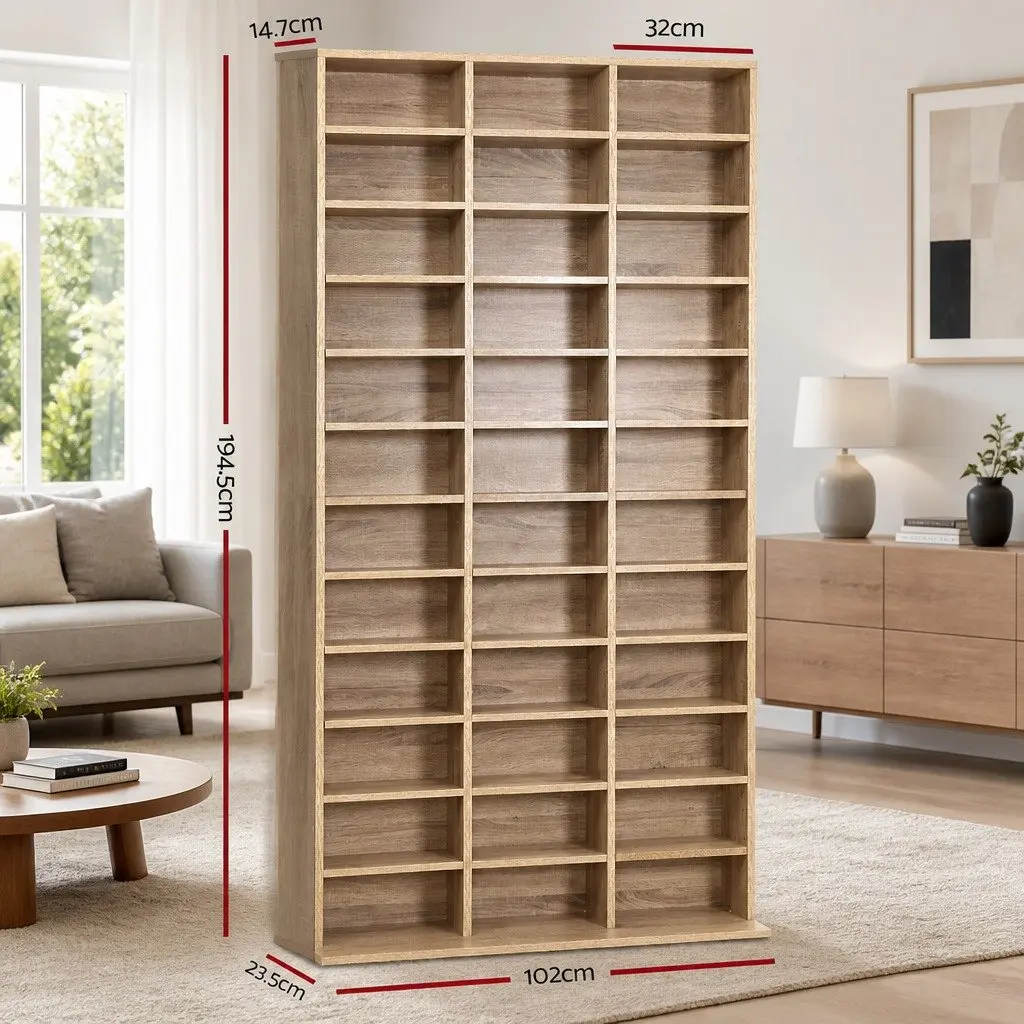 Oak Bookshelf Storage Rack with Adjustable Shelves