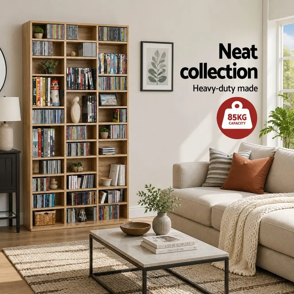 Oak Bookshelf Storage Rack with Adjustable Shelves