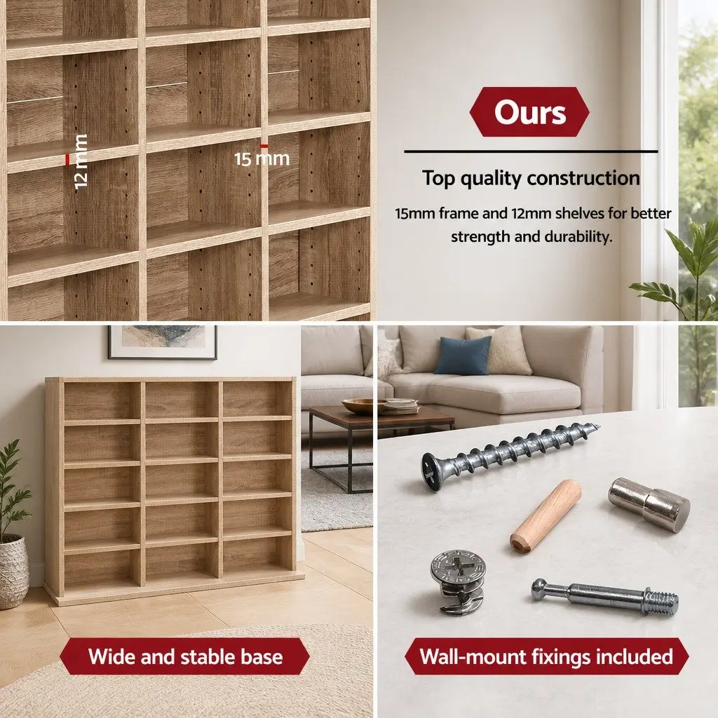 Oak Bookshelf Storage Rack with Adjustable Shelves
