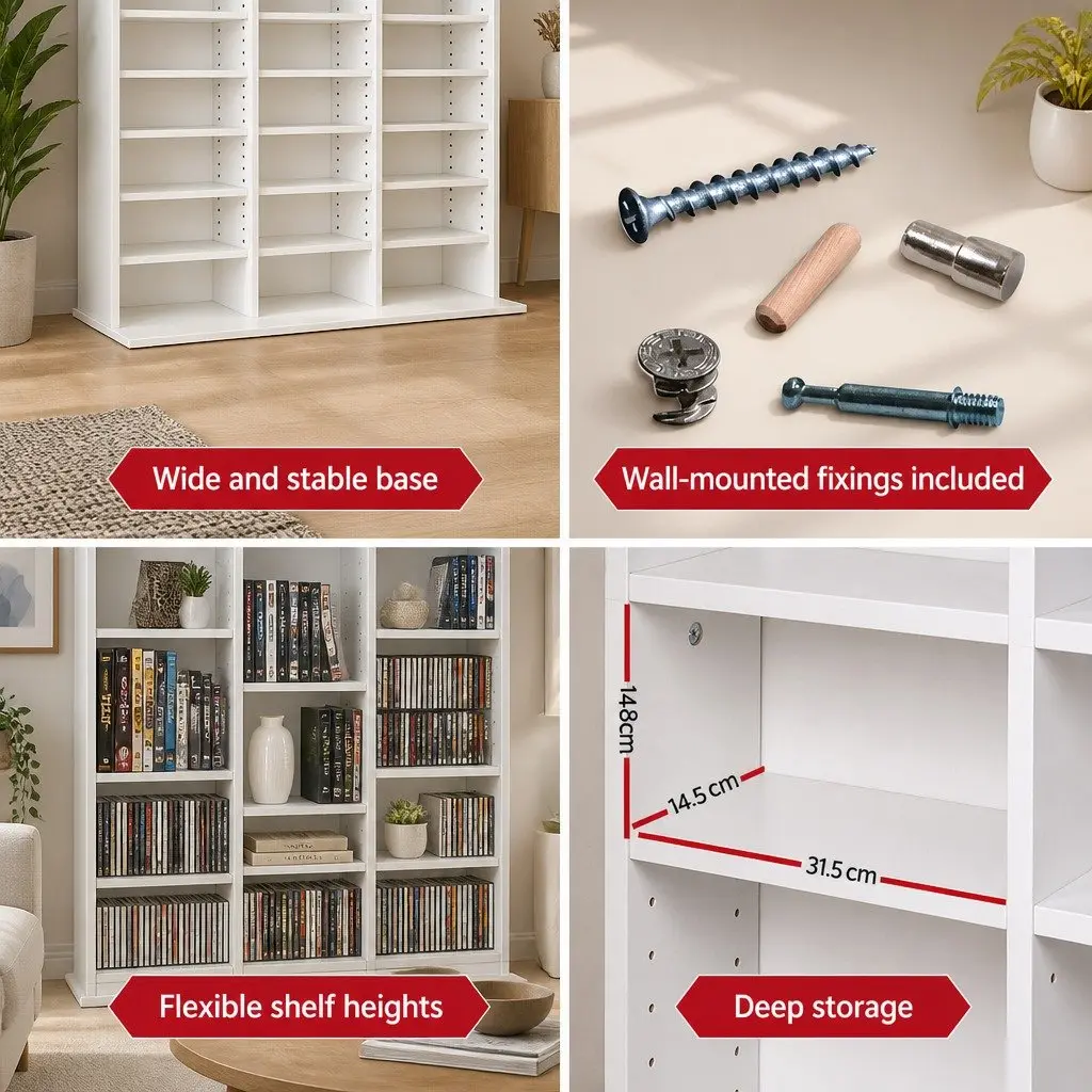 White Particle Board Adjustable Bookshelf for Storage