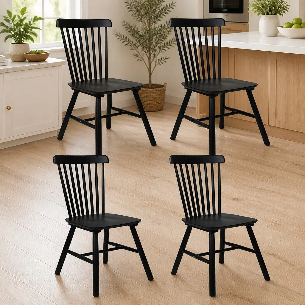 Dining Chairs Set of 4 Windsor Black Kitchen Seating Solid Wood Frame