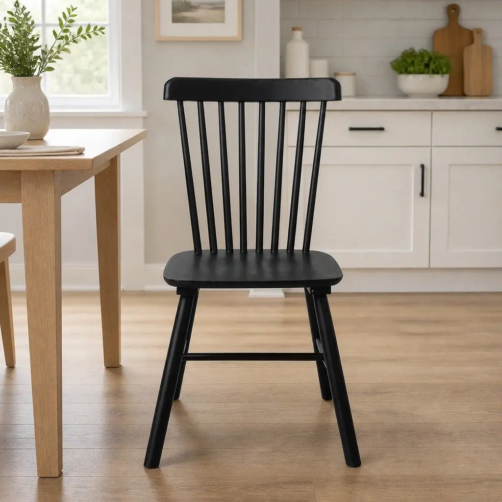 Dining Chairs Set of 4 Windsor Black Kitchen Seating Solid Wood Frame