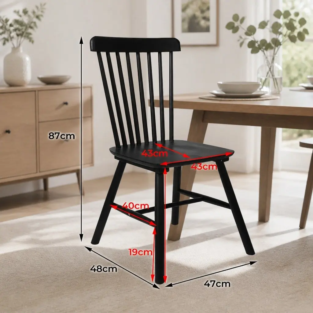 Dining Chairs Set of 4 Windsor Black Kitchen Seating Solid Wood Frame