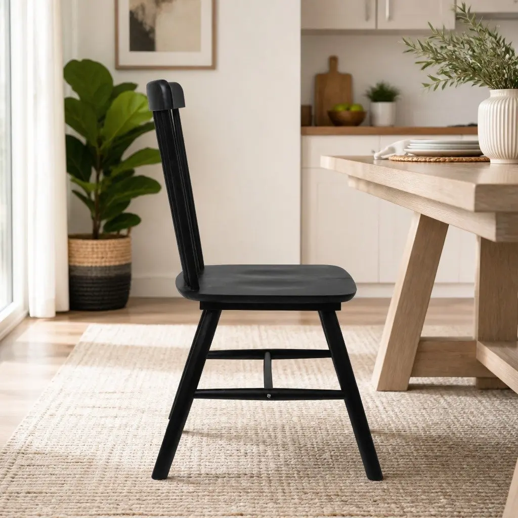 Dining Chairs Set of 4 Windsor Black Kitchen Seating Solid Wood Frame