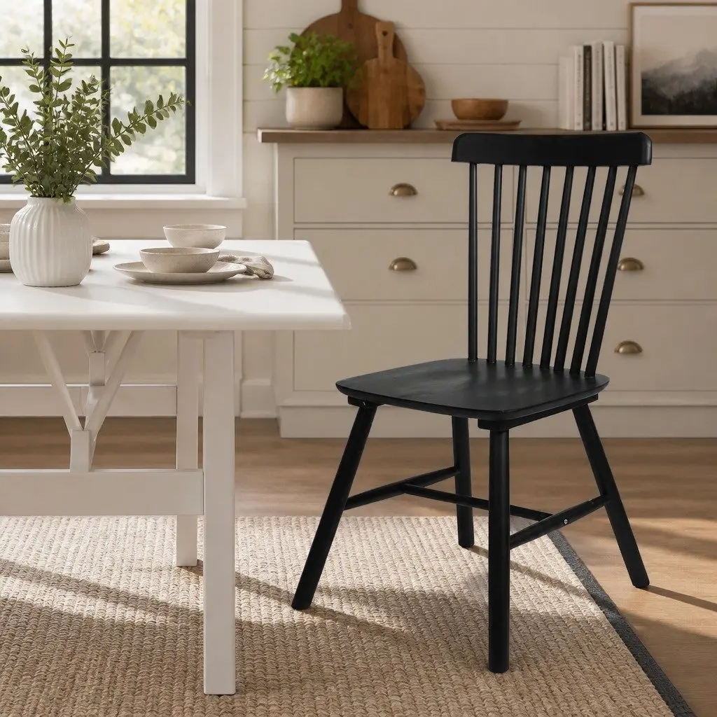 Dining Chairs Set of 4 Windsor Black Kitchen Seating Solid Wood Frame