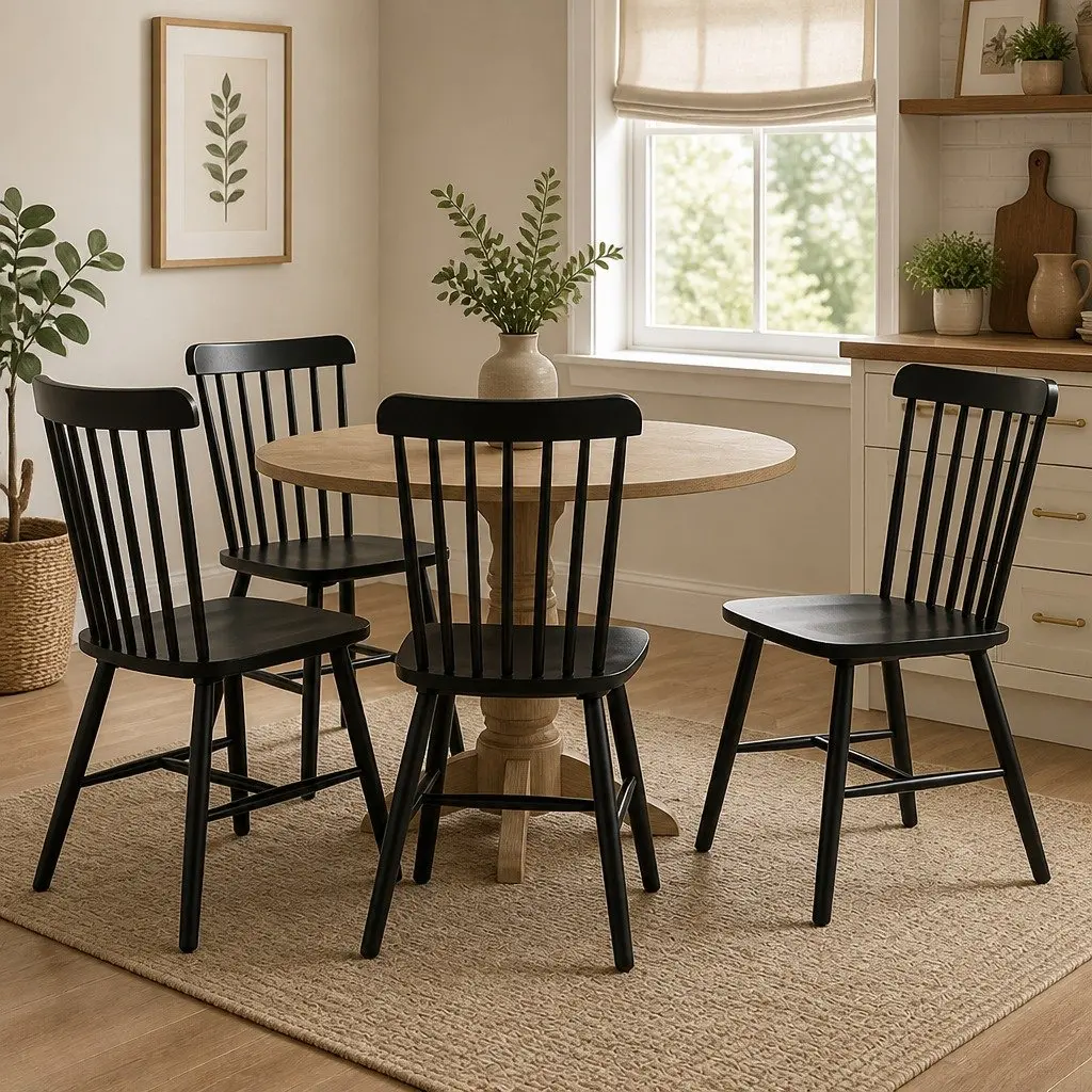 Dining Chairs Set of 4 Windsor Black Kitchen Seating Solid Wood Frame