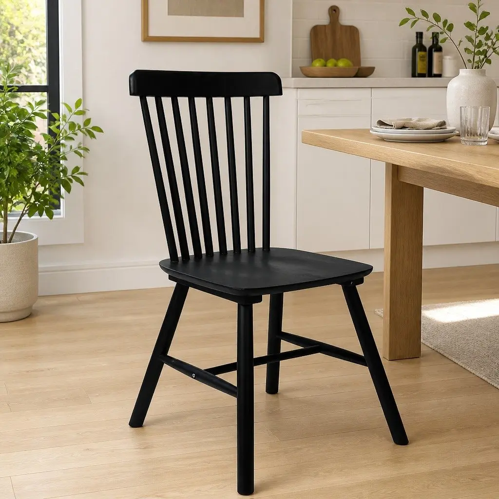 Dining Chairs Set of 4 Windsor Black Kitchen Seating Solid Wood Frame