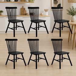 Set of 6 Windsor Black Dining Chairs with Solid Wood Frame