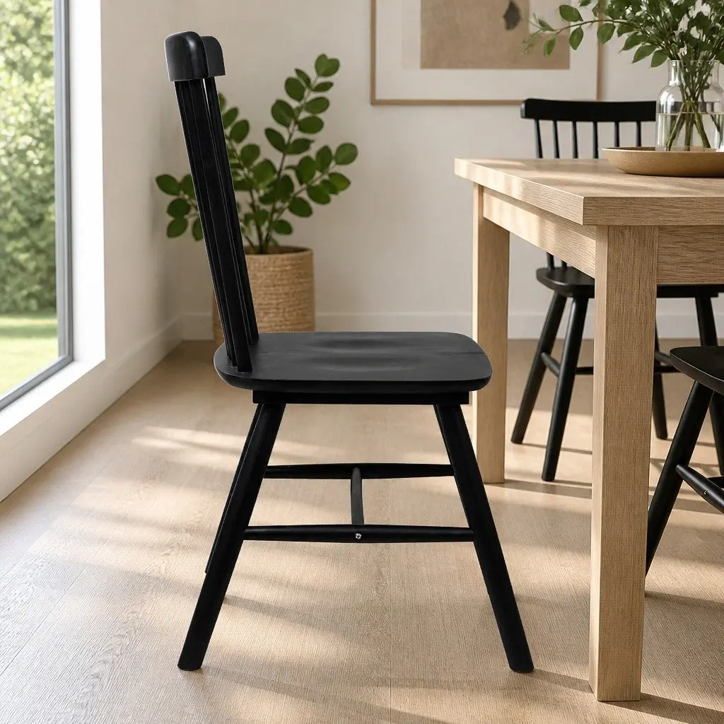 Dining Chairs Windsor Black Set of 6 Solid Wood Frame