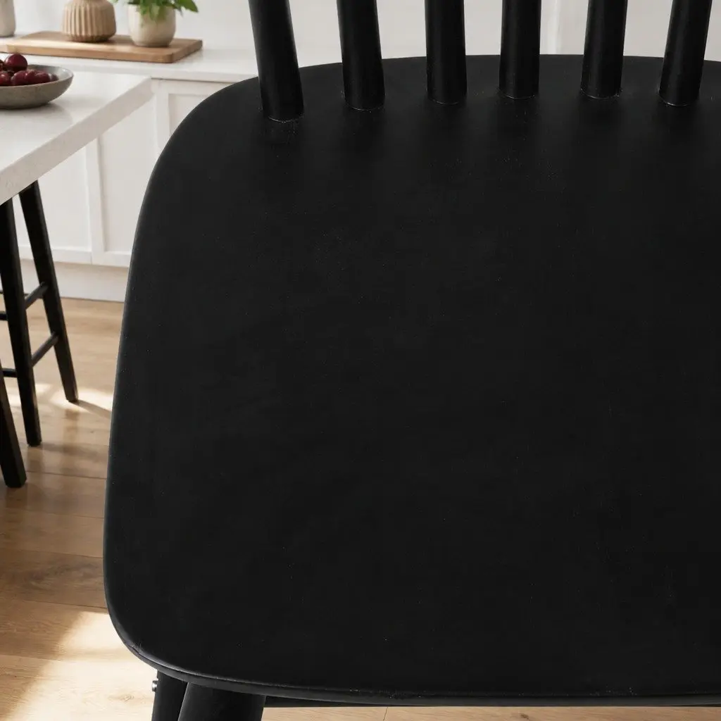 Dining Chairs Windsor Black Set of 6 Solid Wood Frame