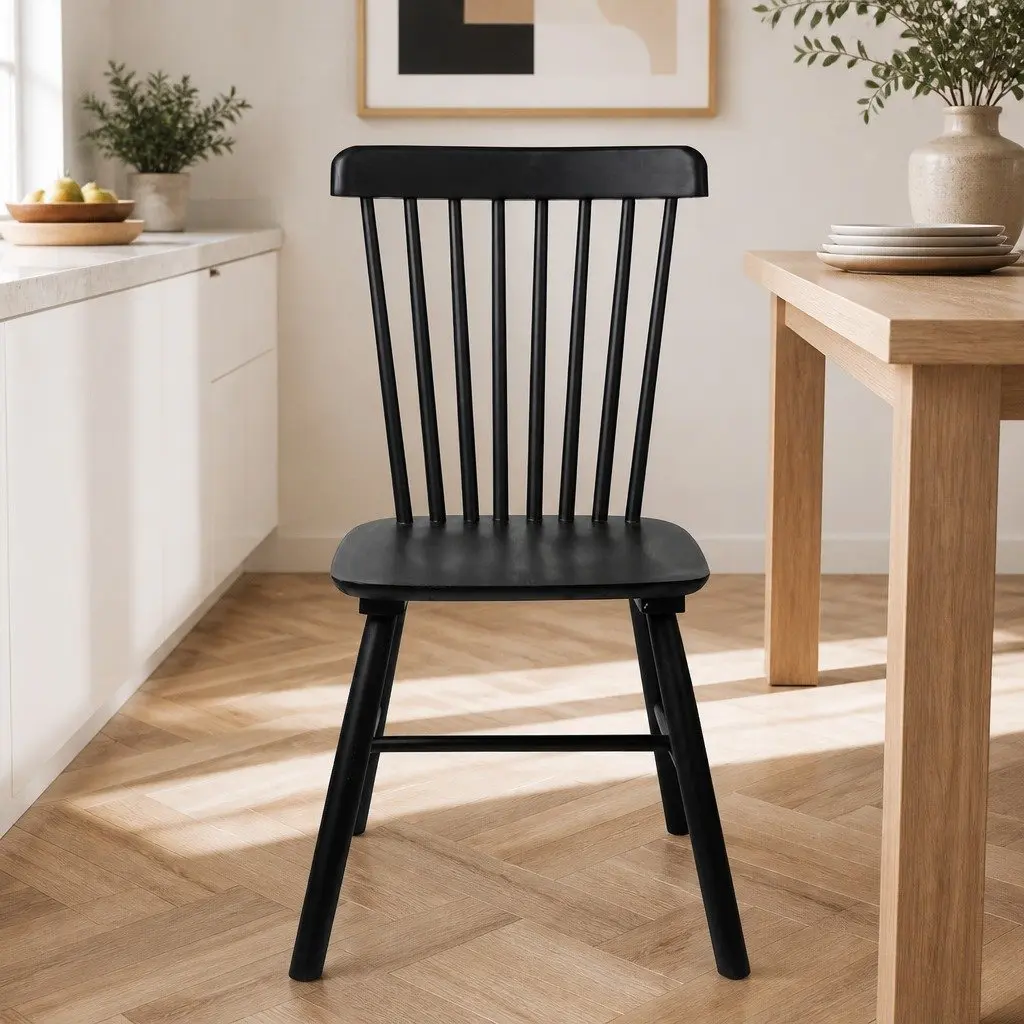 Dining Chairs Windsor Style Black Frame Solid Wood 42cm Seat Height