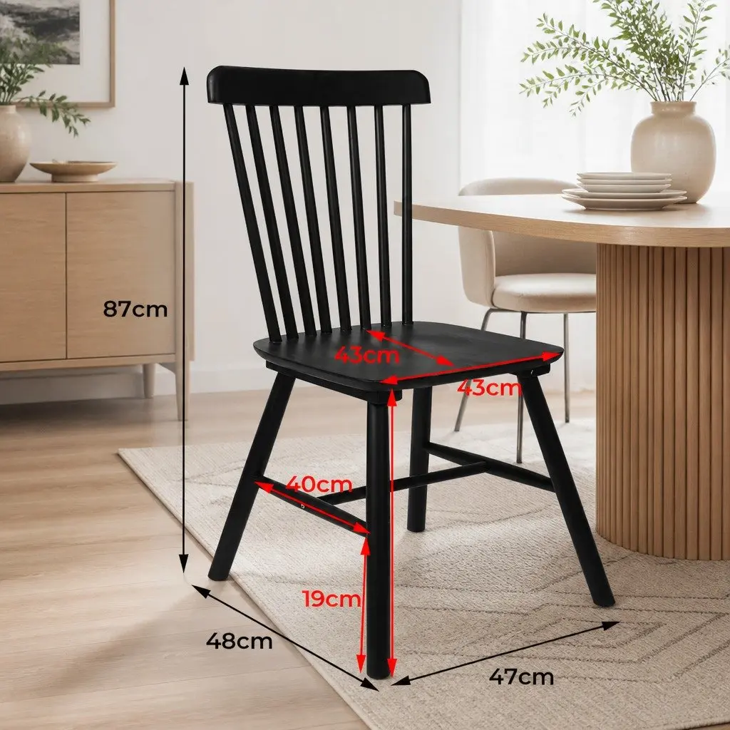 Dining Chairs Windsor Style Black Frame Solid Wood 42cm Seat Height
