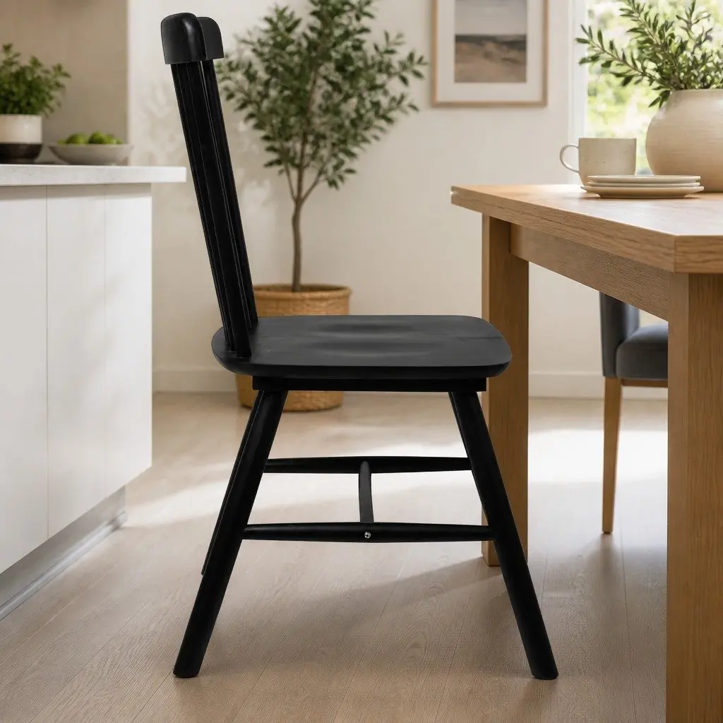 Dining Chairs Windsor Style Black Frame Solid Wood 42cm Seat Height