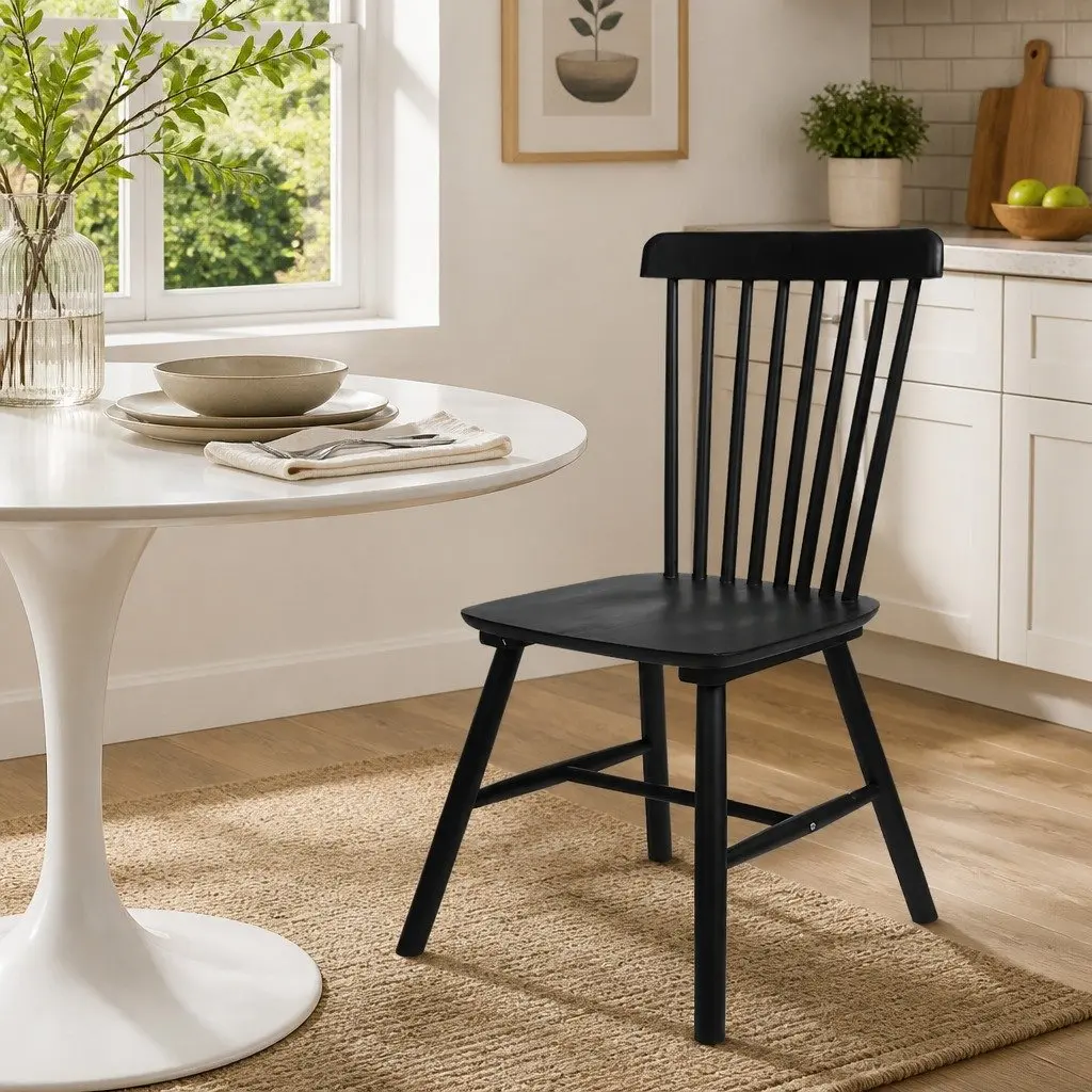 Dining Chairs Windsor Style Black Frame Solid Wood 42cm Seat Height