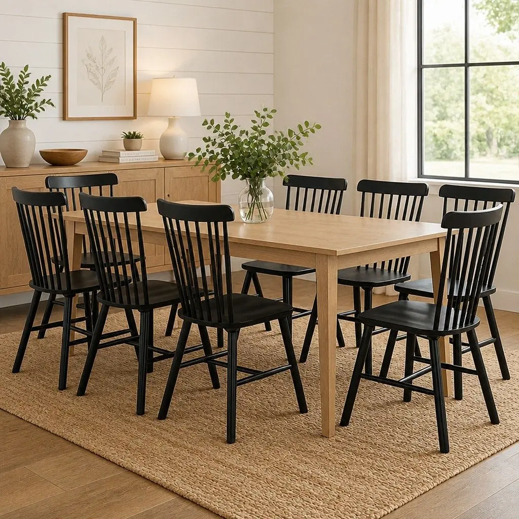 Dining Chairs Windsor Style Black Frame Solid Wood 42cm Seat Height