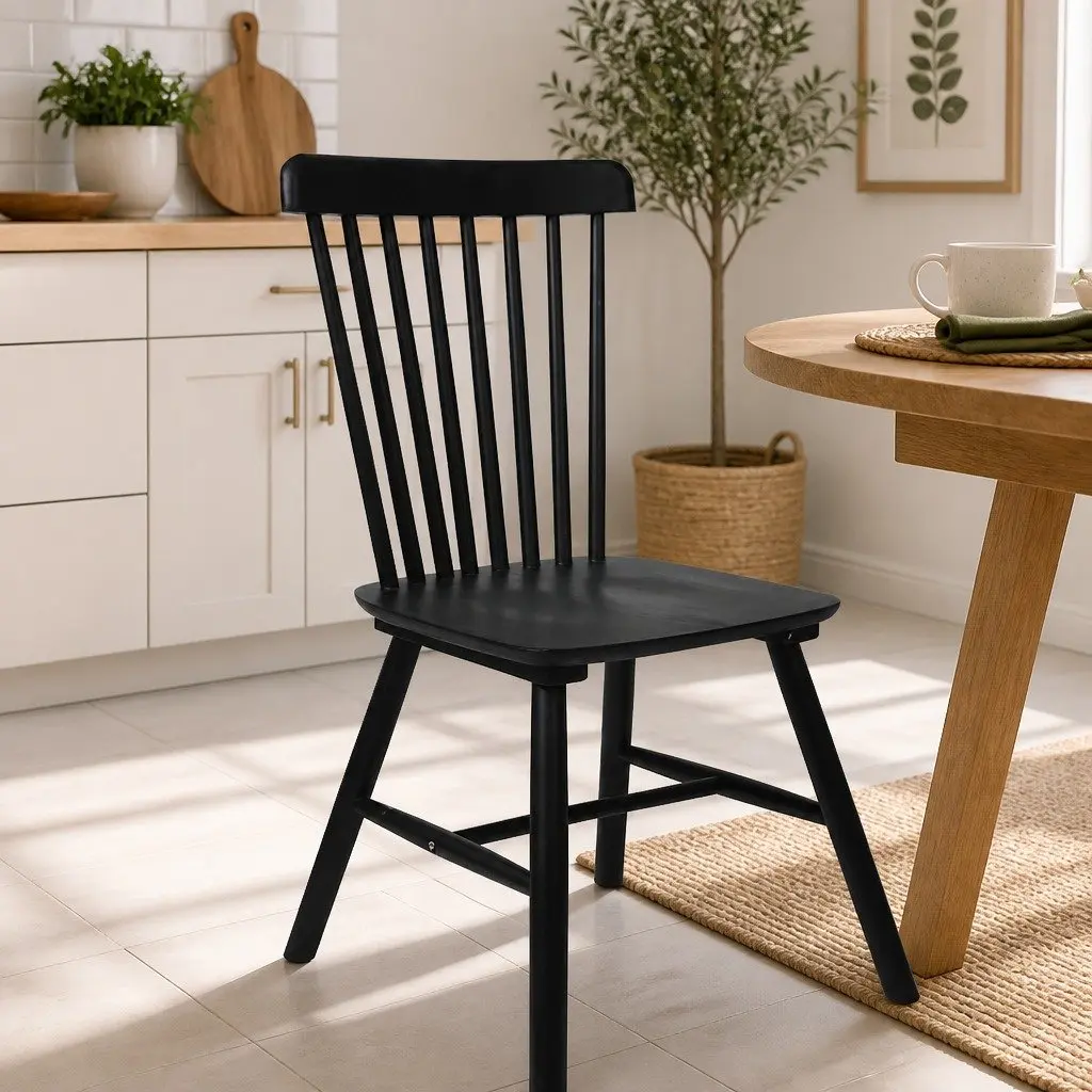Dining Chairs Windsor Style Black Frame Solid Wood 42cm Seat Height