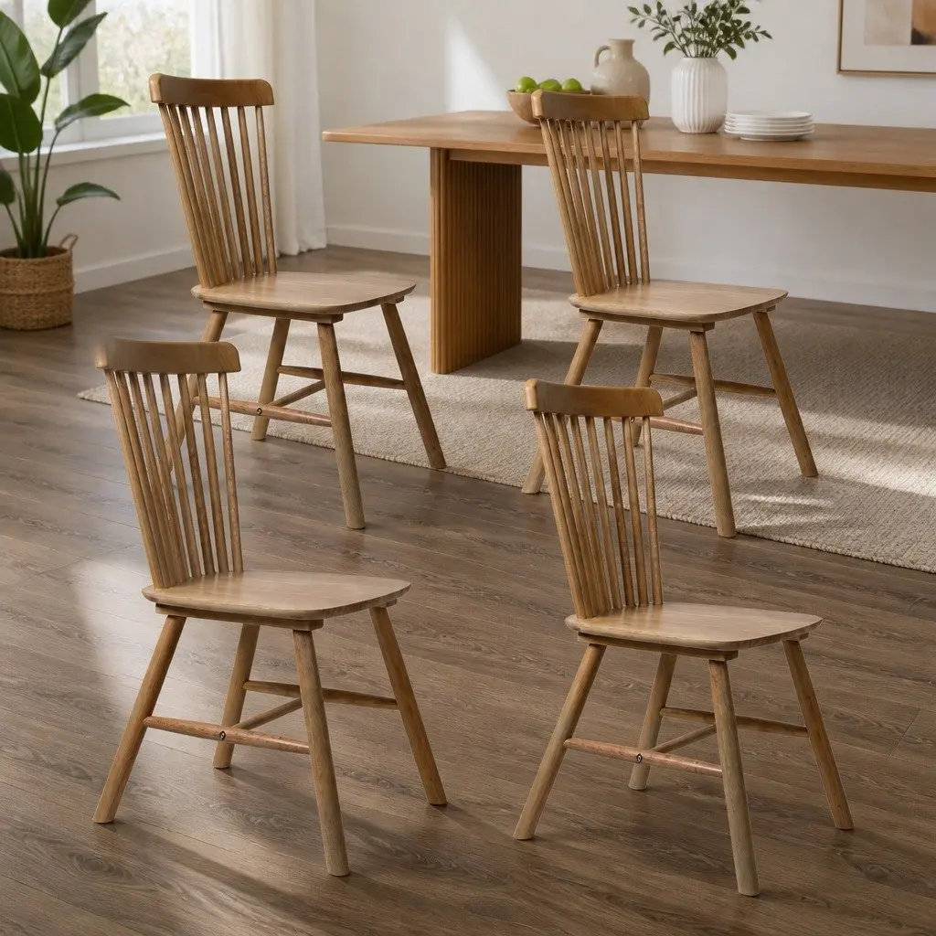 Dining Chairs Windsor Style Oak Wood Set of 4