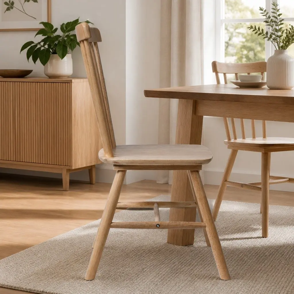 Dining Chairs Windsor Style Oak Wood Set of 4