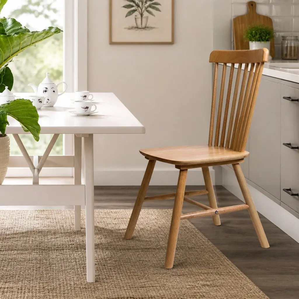 Dining Chairs Windsor Style Oak Wood Set of 4