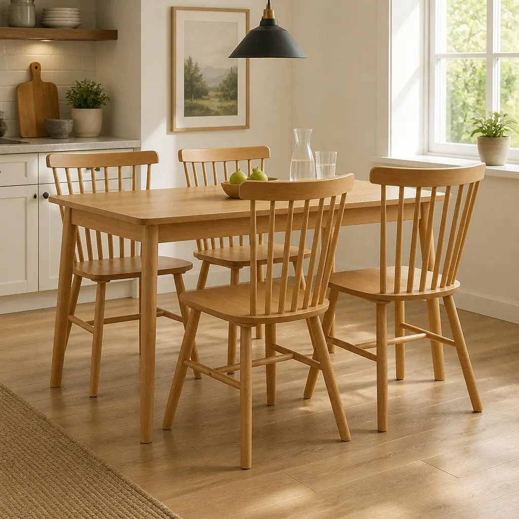 Dining Chairs Windsor Style Oak Wood Set of 4