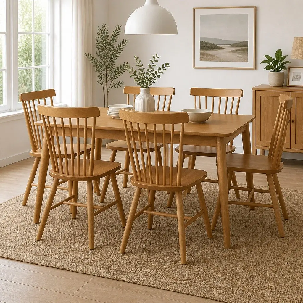 Dining Chairs Windsor Style Solid Wood Kitchen Lounge Seating Set of 6