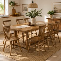 Dining Chairs 8x Windsor-Style Kitchen Seating Solid Wood Oak Natural