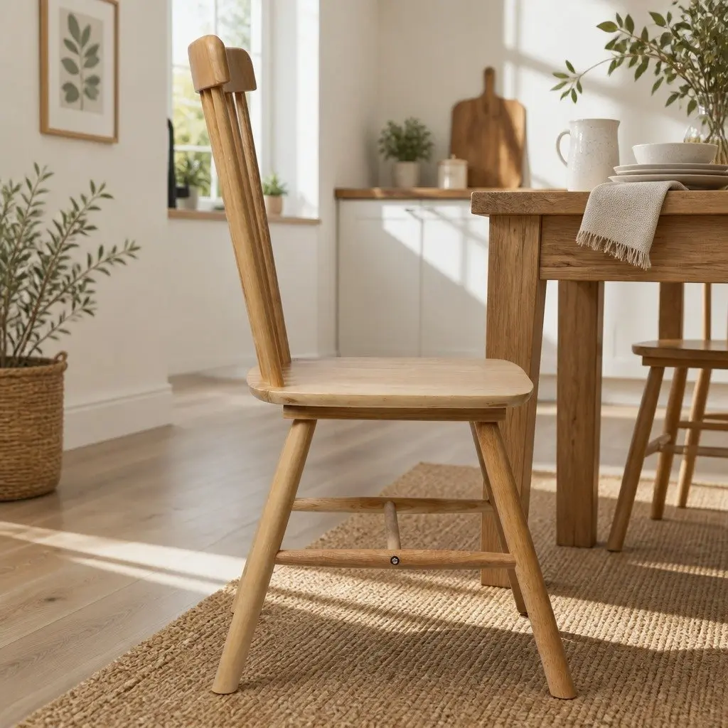 Dining Chairs 8x Windsor-Style Kitchen Seating Solid Wood Oak Natural