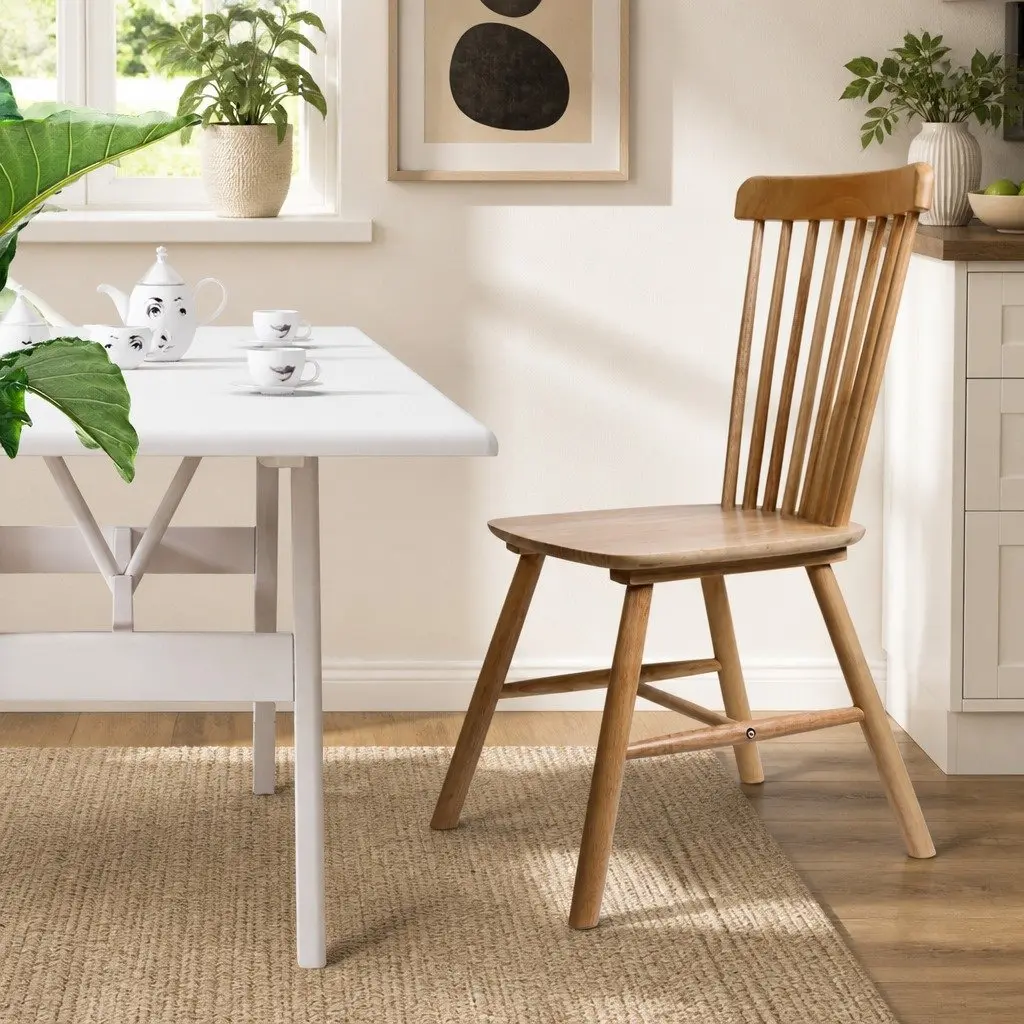 Dining Chairs 8x Windsor-Style Kitchen Seating Solid Wood Oak Natural
