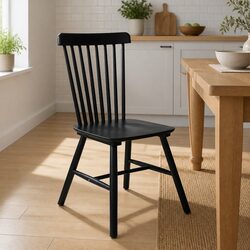 Set of 2 Black Wooden Dining Chairs for Kitchen