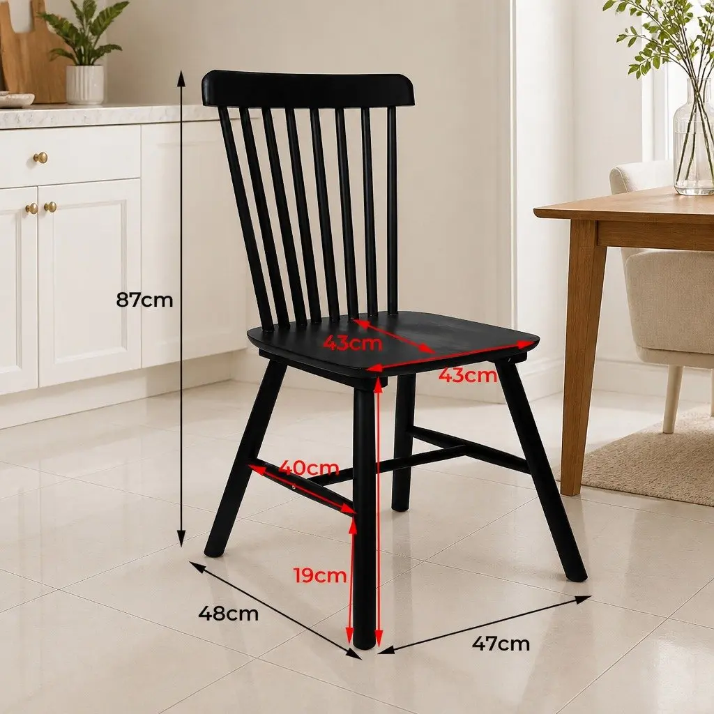 Set of 2 Black Wooden Dining Chairs for Kitchen