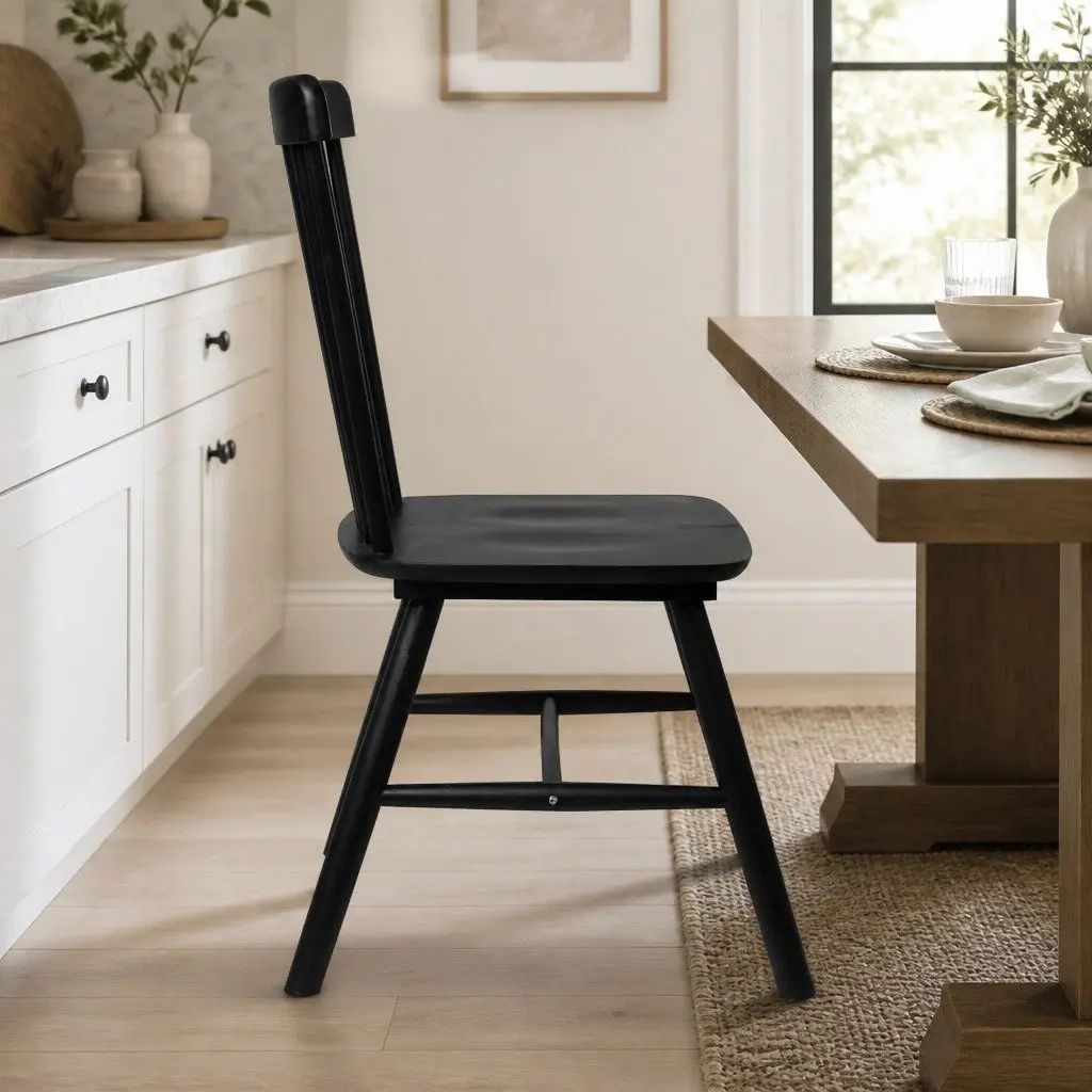 Set of 2 Black Wooden Dining Chairs for Kitchen
