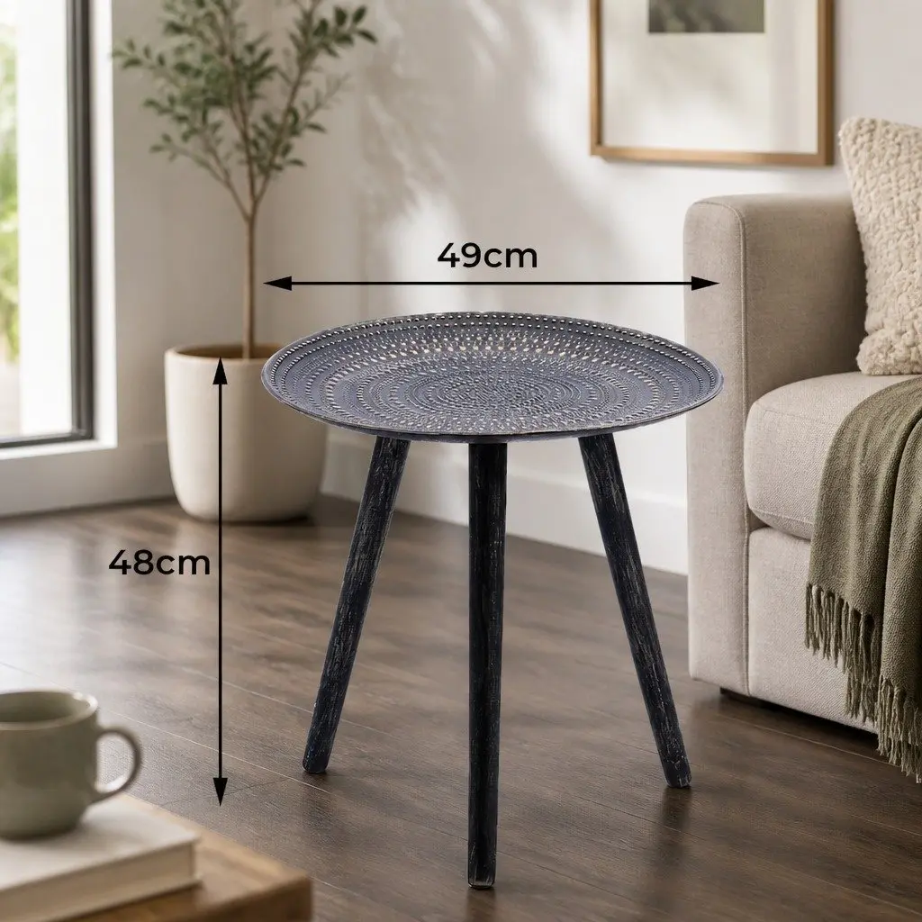 Side Table Black Composite Wood Top Solid Wood Legs 49cm x 48cm