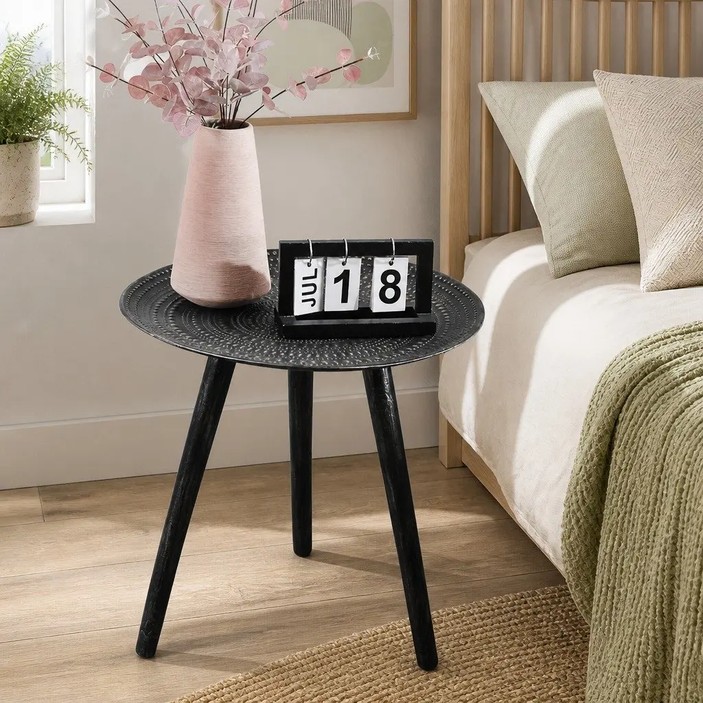 Side Table Black Composite Wood Top Solid Wood Legs 49cm x 48cm