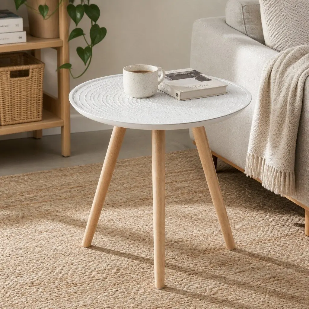 Side Table White Composite Wood Removable Legs Solid Wood 49cm x 48cm