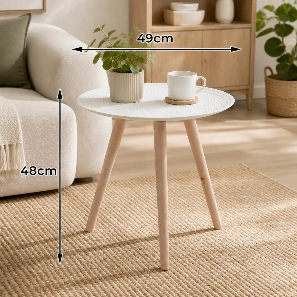 Side Table White Composite Wood Removable Legs Solid Wood 49cm x 48cm
