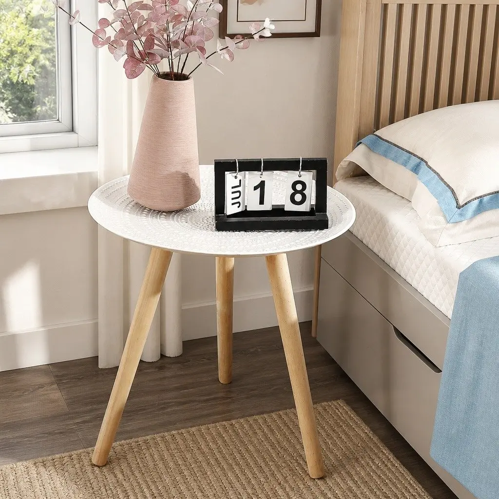 Side Table White Composite Wood Removable Legs Solid Wood 49cm x 48cm