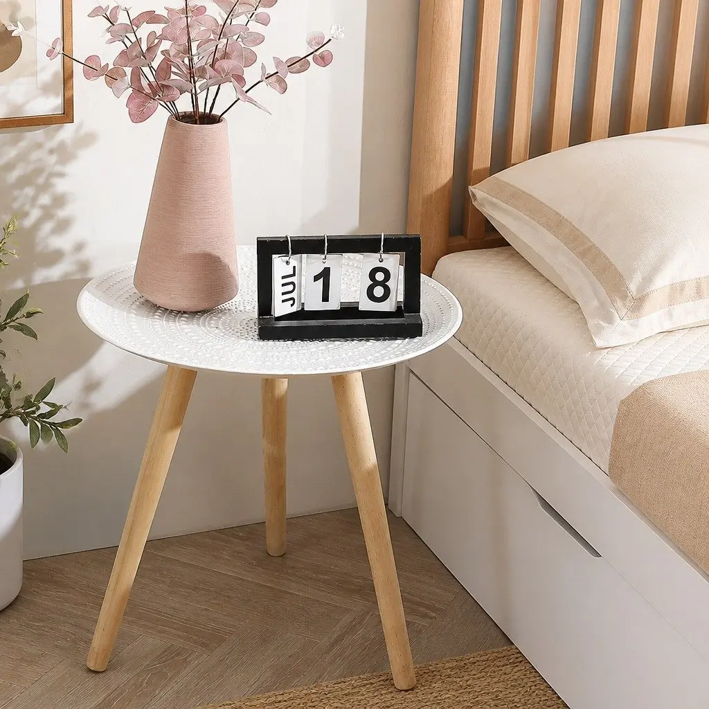 Side Table White Composite Wood Removable Legs Solid Wood 49cm x 48cm