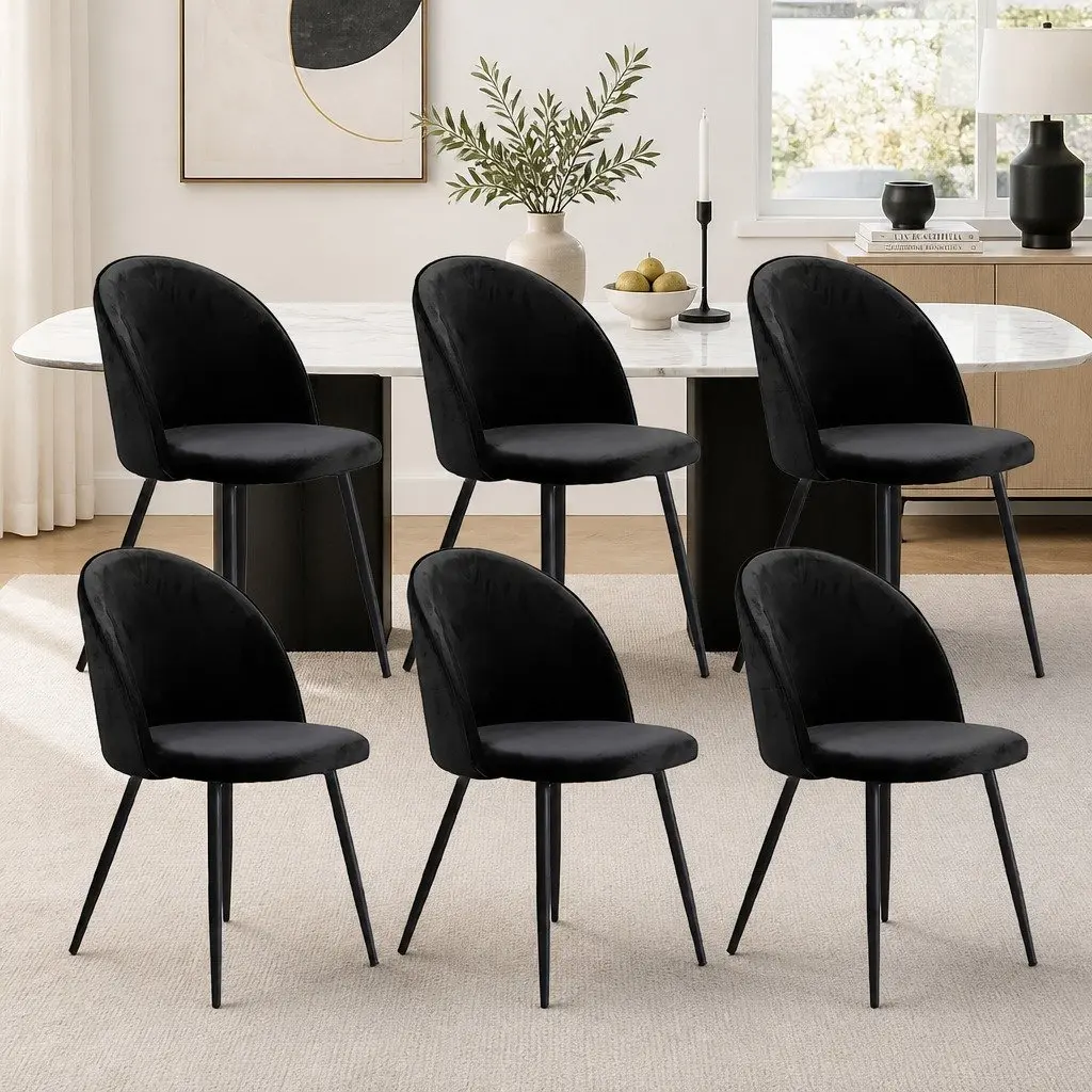Dining Chairs Set of 6 Black Upholstered Kitchen Cafe Seating Furniture